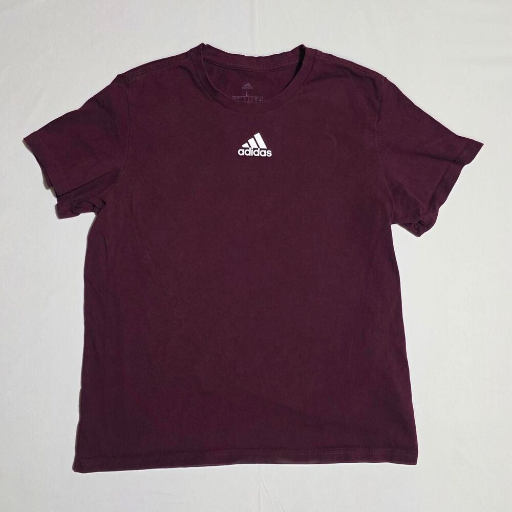 Adidas burgundy with white logo t-shirt Ladies' size Large